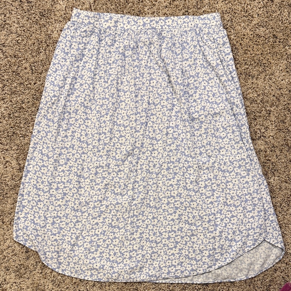 J. Crew Factory Blue Floral A-Line Midi Skirt